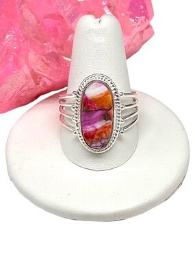 Kingman Pink Dahlia Turquoise Ring Size 10 925 Sterling Silver Plated